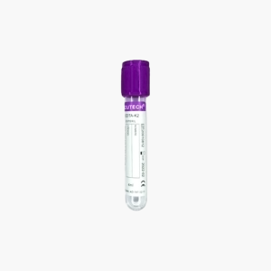 Tubo recolector de sangre con tapa morada K₂EDTA (7.2 mg). 4 ml